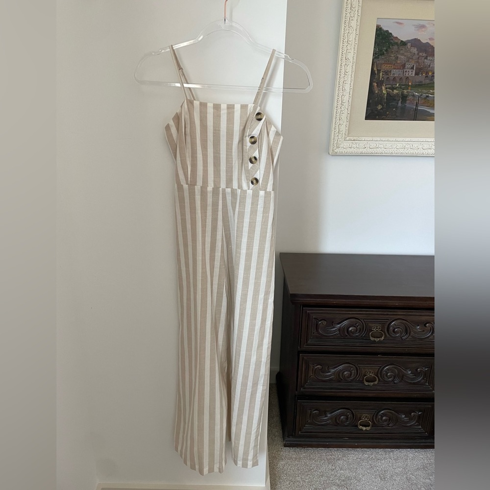 Japna cotton Striped Jumpsuit Tan and White size small